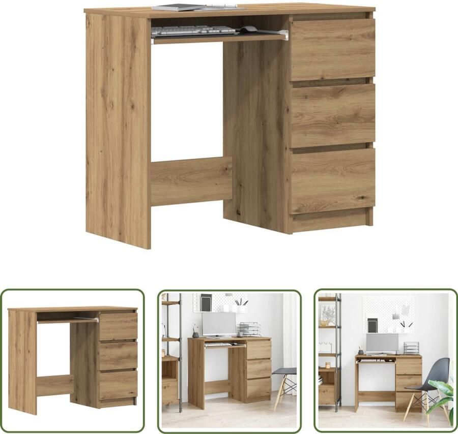 The Living Store Bureau 90x45x76 cm bewerkt hout artisanaal eikenkleur Bureau Houten Bureau Schrijfbureau Kantooraccessoires Ergonomisch Bureau