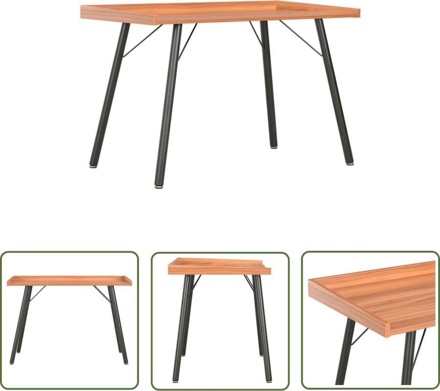The Living Store Bureau Compact Hout Staal 90x50x79cm Verhoogde Achterkant Compacte Bureau Houten Bureau Bruine Bureau Thuiskantoor Werkblad - Foto 2
