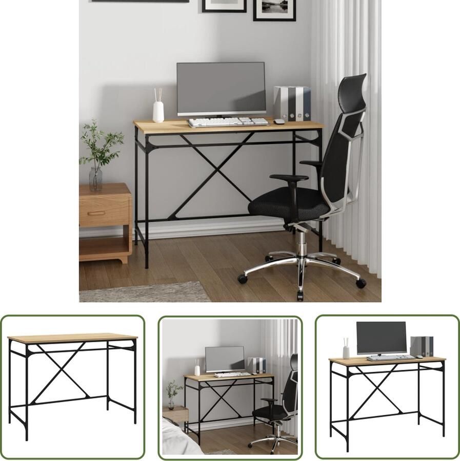 The Living Store Bureau 100x50x75 cm bewerkt hout en ijzer sonoma eikenkleurig Industriele Bureaus Houten Bureau Kantoormeubilair Schrijfbureau Werkplek - Foto 2