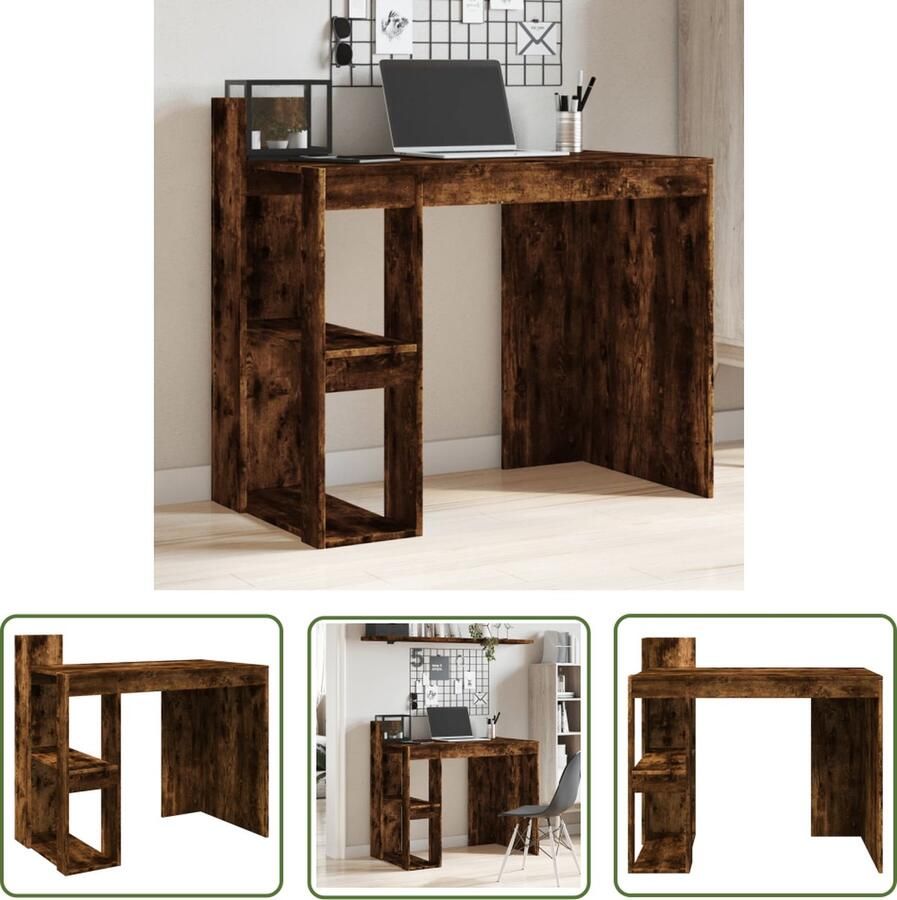 The Living Store Bureau Hout 103.5 x 56.5 x 94 cm Gerookt eiken Ruimtebesparend Kantoor Bureau Houten Bureau Met Lade Computer Bureau Ruim Bureau