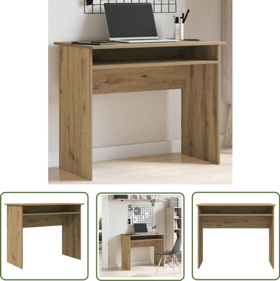 The Living Store Bureau 90x50x74 cm bewerkt hout artisanaal eikenkleur Kantoorbureau Houten Bureau Schrijfblad Werkstation Home Office