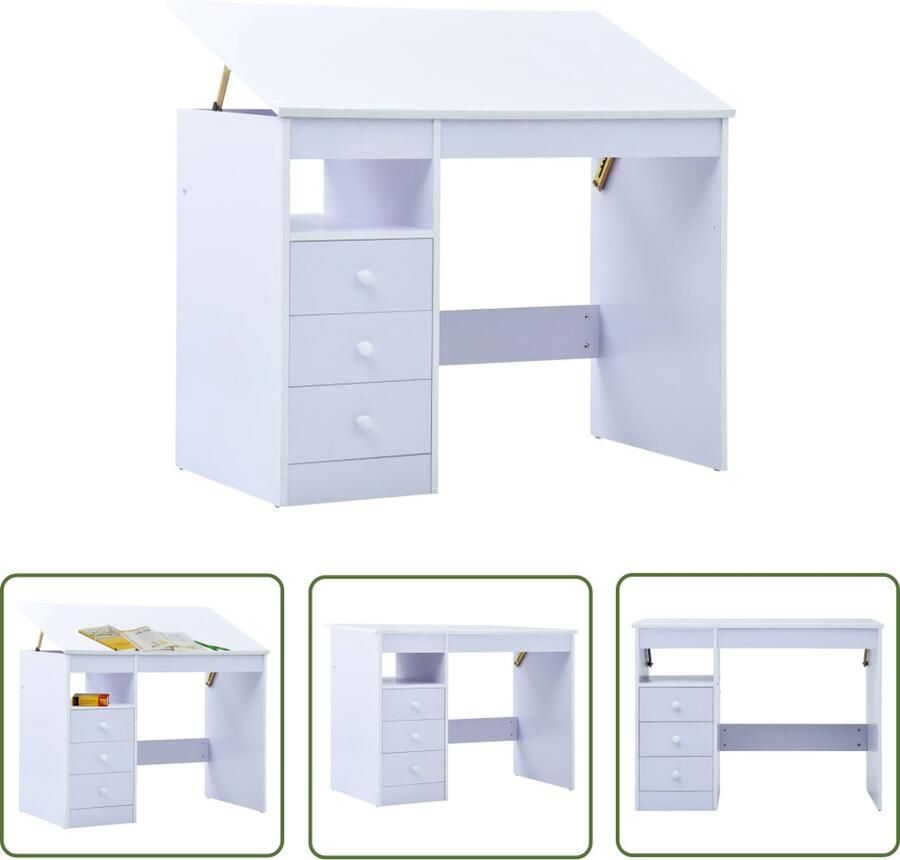 VidaXL Houten Bureau Kinderbureau Kindertekentafel -bureau kantelbaar wit Kids Bureau Witte Kindermeubels Stoel Voor Kinderen