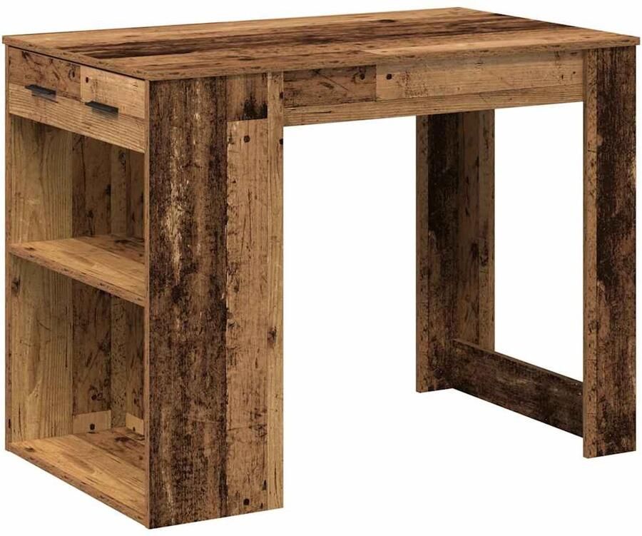 The Living Store Bureau met lade en plank 102x62x77 5 cm bewerkt hout oud hout Bureau Houten Bureau Werkblad Laptop Tafel Home Office