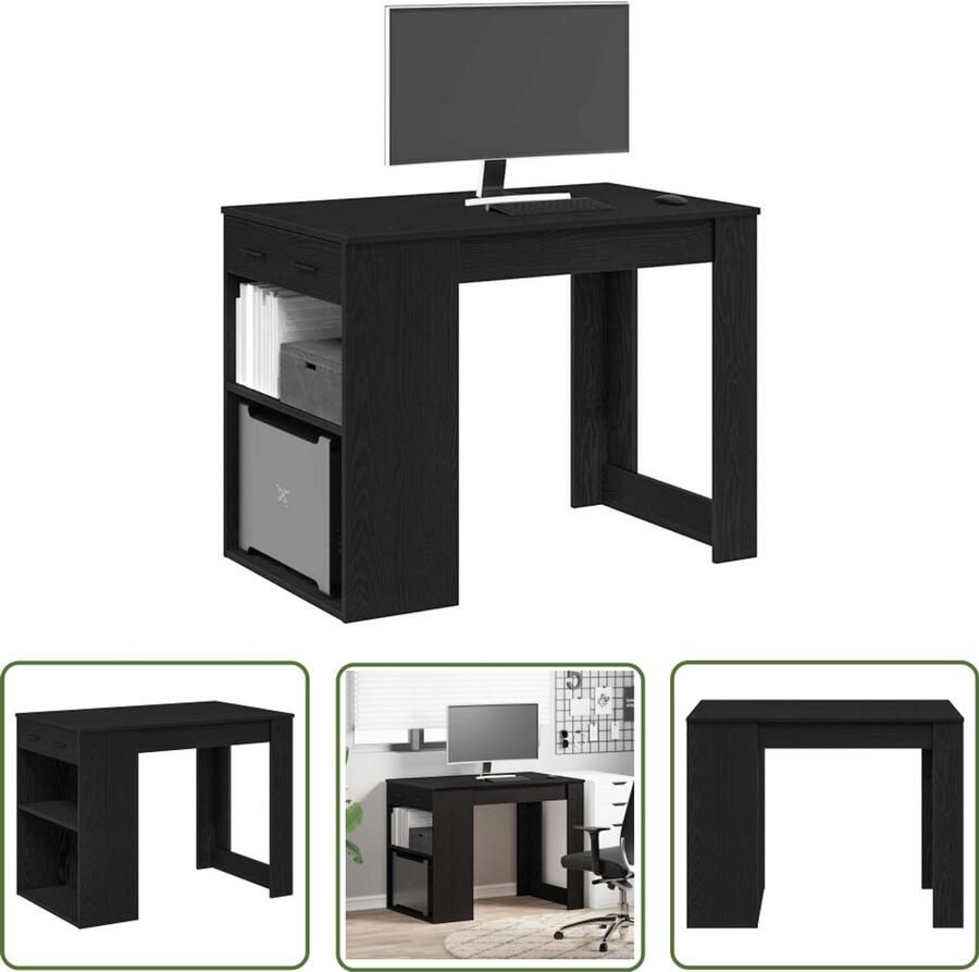 VidaXL Bureau met lade en plank 102x62x77 5cm bewerkt hout zwart eiken Bureau Houten Bureau Zwart Eiken Bureau Werkblad Opberglade