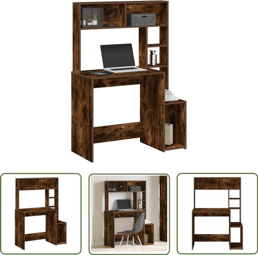 VidaXL Bureau met schappen 100x45x140 cm bewerkt hout gerookt eiken Bureau Houten Bureau Schrijfbureau Werkblad Opbergplanken