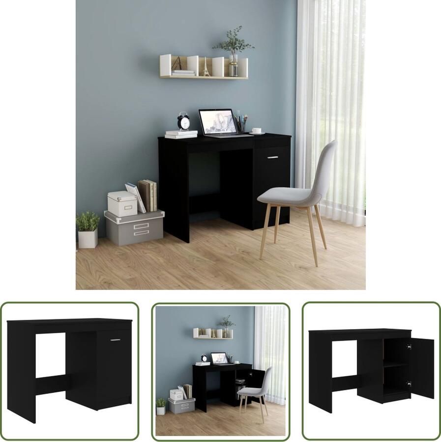 The Living Store Bureau Modern 100x50x76 cm GeÃ¯ntegreerd kastje Zwart Modern Bureau Houten Bureau Zwarte Bureau Bureaublad Computer Bureau - Foto 2