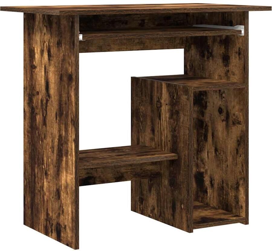 The Living Store Bureau 80x45x74 cm bewerkt hout gerookt eikenkleurig Modern Bureau Houten Bureau Bruine Bureau Compact Bureau Met Lade - Foto 2