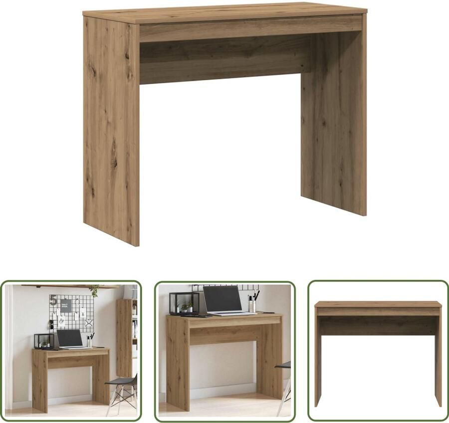 The Living Store Bureau 90x40x72 cm bewerkt hout artisanaal eikenkleur Modern Bureau Houten Bureau Compact Bureau Thuiskantoor Meubilair Studentenbureau