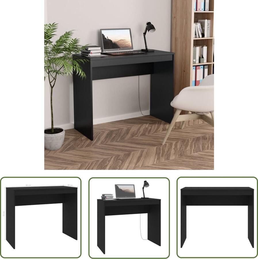 The Living Store Bureau Modern Zwart Hoogwaardig bewerkt hout 90x40x72 cm Modern Bureau Houten Bureau Zwart Bureau Compact Bureau Werkblad - Foto 2