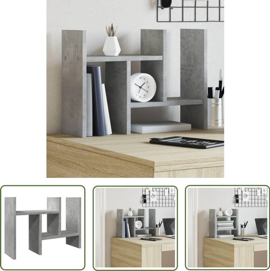 VidaXL Houten Bureau Organizer Bureau Organisator Bureau organiser 34 5x15 5x35 5 cm bewerkt hout betongrijs Betonnen Bureau Organizer Bureauopruimer Kantoor Organisatie