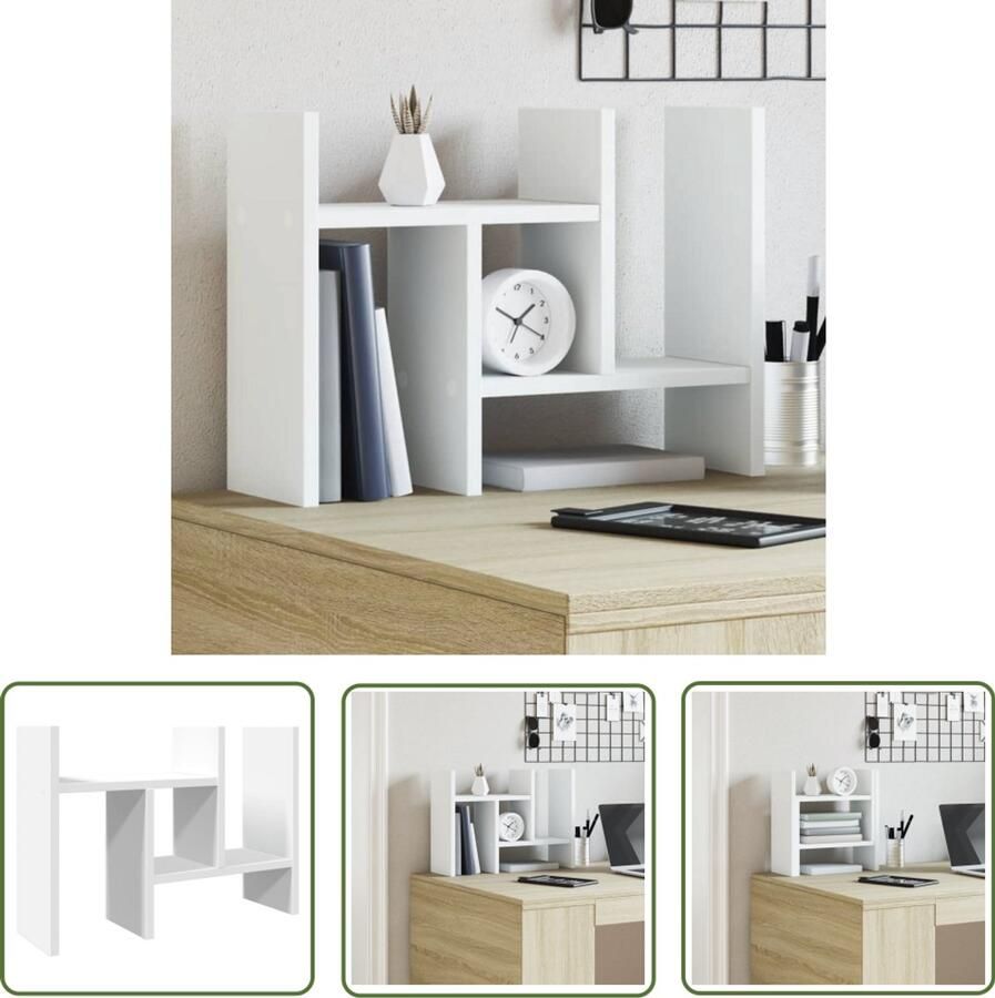 VidaXL Houten Bureau Organizer Bureau Organizer Bureau organiser 34 5x15 5x35 5 cm bewerkt hout wit Bureauopruimers Organisator Bureau Opslag Oplossing