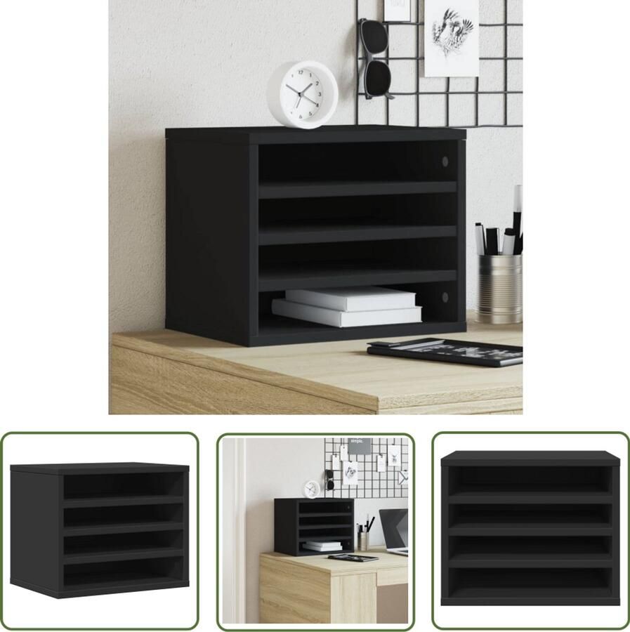 VidaXL Houten Bureau Organizer Bureau Organizer Bureau organiser 36x26x29 5 cm bewerkt hout zwart Bureaublad Organisatie Opbergvakken Kantoorartikelen