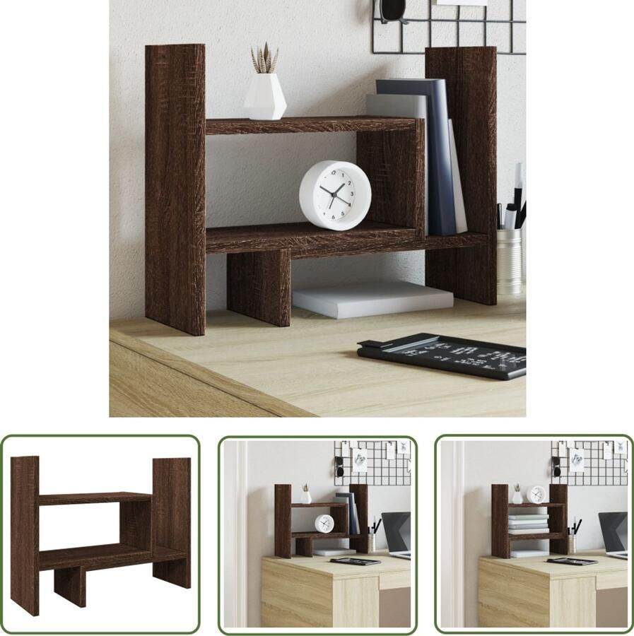 VidaXL Houten Bureau Organizer Bureau Organizer Bureau organiser 38 5x17x39 cm bewerkt hout bruin eikenkleur Bureauopruimers Organisator Bureau Schrijfbureaubladen