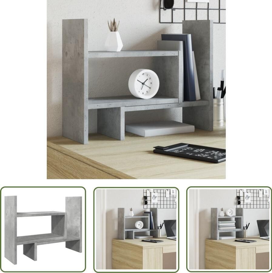 VidaXL Houten Bureau Organizer Bureau Organizer Bureau organiser 38 5x17x39 cm bewerkt hout betongrijs Betonnen Bureau Organizer Organisator Voor Bureau Opbergvakken