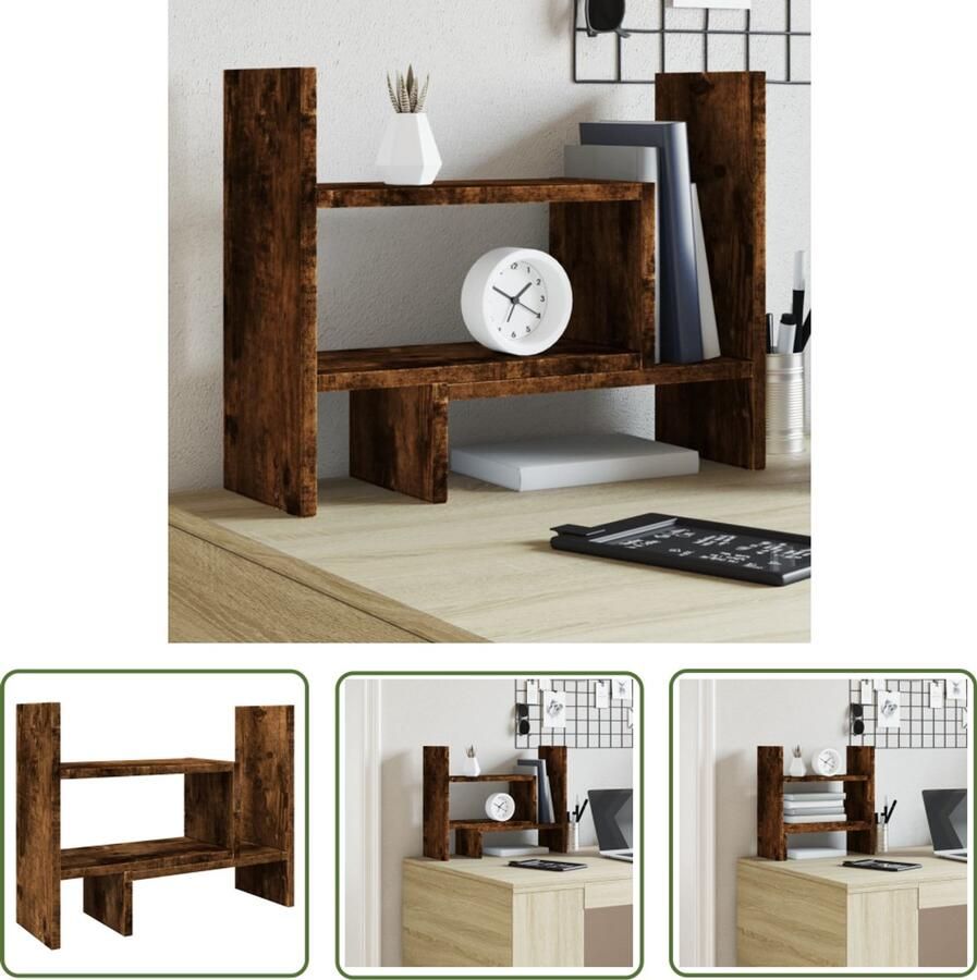 VidaXL Houten Bureau Organizer Bureau Organizer Bureau organiser 38 5x17x39 cm bewerkt hout gerookt eikenkleur Bureau Kastje Opbergvakken Organisator