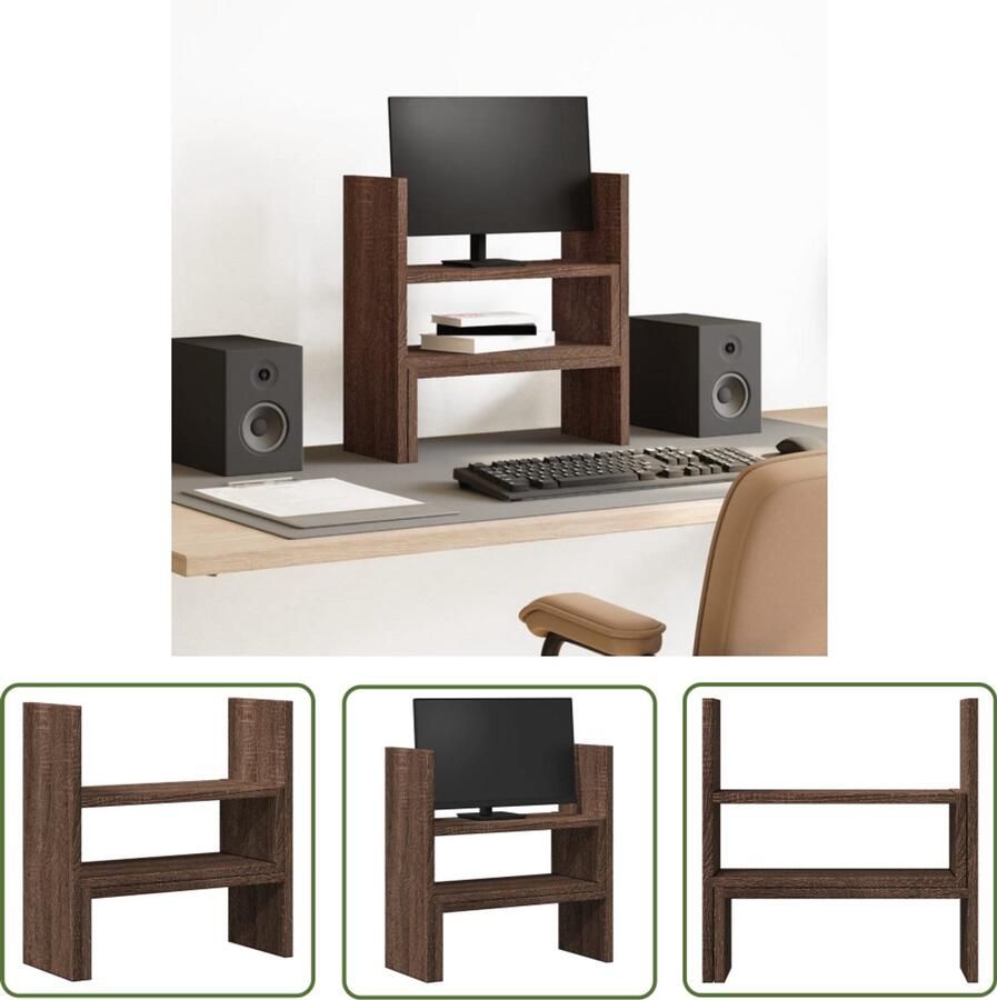 VidaXL Houten Bureau Organizer Bureau Organizer Bureau organiser 40x17x41 cm bewerkt hout bruin eikenkleurig Bureaublad Organisatie Opbergvakken Kastjes