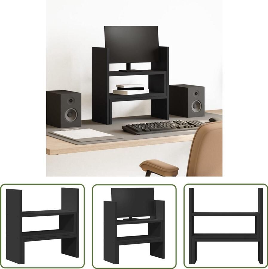 VidaXL Houten Bureau Organizer Bureau Organizer Bureau organiser 40x17x41 cm bewerkt hout zwart Bureauschrank Opbergkast Organisator