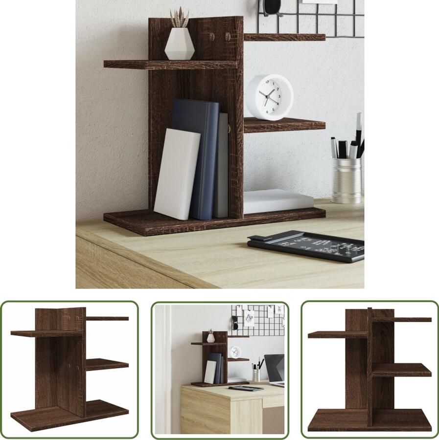 VidaXL Houten Bureau Organizer Bureau Organizer Bureau organiser 42x21 5x42 cm bewerkt hout bruin eikenkleurig Bureaublad Organisatie Opbergvakken Kantoor Artikelen