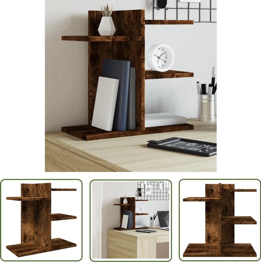 VidaXL Bureau organiser 42x21 5x42 cm bewerkt hout gerookt eikenkleur Bureau Organizer Houten Bureau Organizer Bureaublad Organizer Opbergvakken Kantoor Organisatie