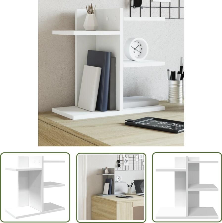 VidaXL Bureau organiser 42x21 5x42 cm bewerkt hout wit Bureau Organizer Houten Bureau Organizer Bureauopruimer Bureaublad Organizer Opbergvakken