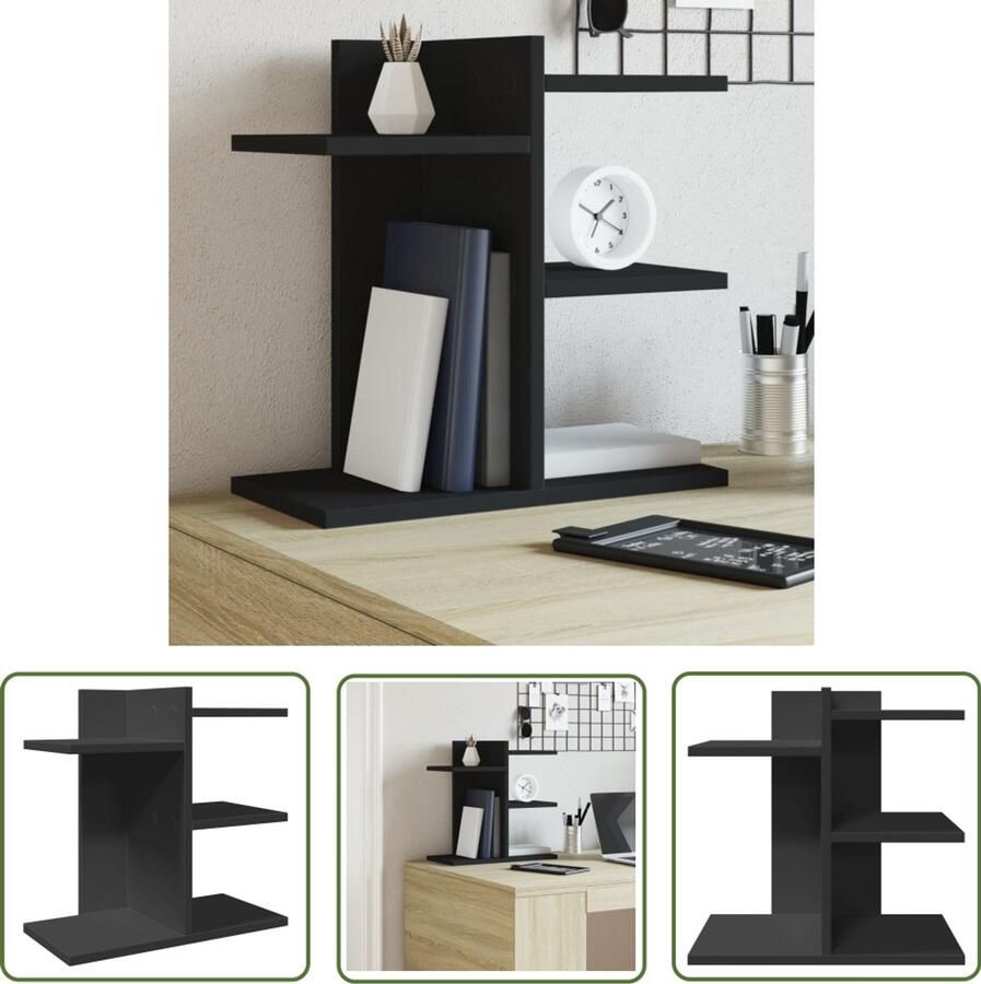 VidaXL Houten Bureau Organizer Bureau Organizer Bureau organiser 42x21 5x42 cm bewerkt hout zwart Bureaublad Organisatie Opbergoplossing Kantooraccessoires