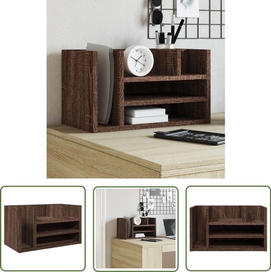VidaXL Houten Bureau Organizer Bureau Organizer Bureau organiser 44 5x24x25 cm bewerkt hout bruin eikenkleur Bureau Opbergvakjes Compact Bureau Organizer Organisator Voor Bureau