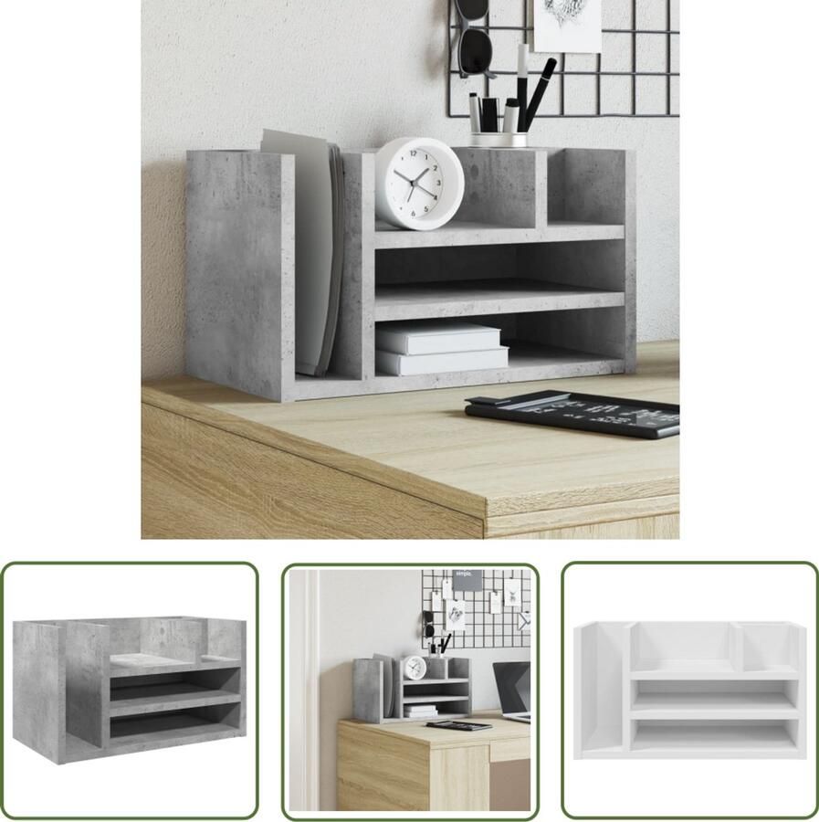 VidaXL Houten Bureau Organizer Bureau Organizer Bureau organiser 44 5x24x25 cm bewerkt hout betongrijs Betonnen Bureau Organizer Bureauopruimset Organisator Voor Bureau
