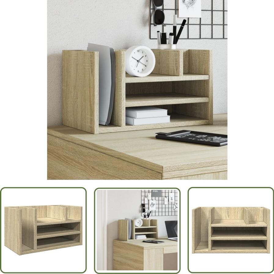VidaXL Bureau organiser 44 5x24x25 cm bewerkt hout sonoma eikenkleurig Bureau Organizer Houten Bureau Organizer Organisator Opbergvakken Bureauopstelling