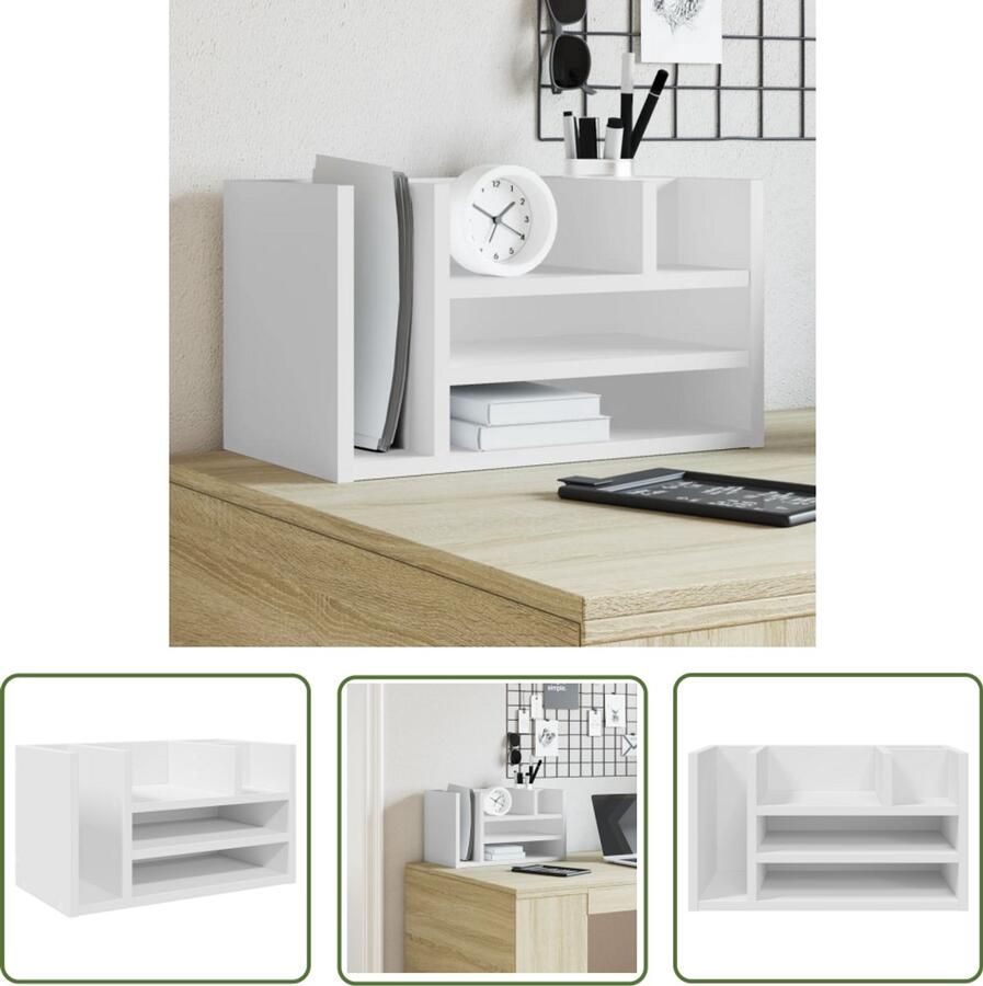 VidaXL Houten Bureau Organizer Bureau Organizer Bureau organiser 44 5x24x25 cm bewerkt hout wit Bureauopbergers Opbergvakken Kantoorartikelen