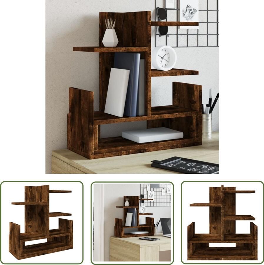VidaXL Houten Bureau Organizer Bureau Organizer Bureau organiser 49x20x52 5 cm bewerkt hout gerookt eikenkleur Bureaublad Organisatie Opslagoplossing Compact Bureau Organizer