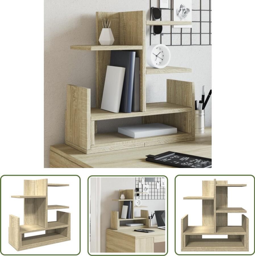 VidaXL Houten Bureau Organizer Bureau Organizer Bureau organiser 49x20x52 5 cm bewerkt hout sonoma eikenkleurig Sonoma Eiken Bureauopbergers Opbergkast