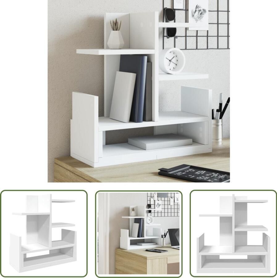 VidaXL Houten Bureau Organizer Bureau Organizer Bureau organiser 49x20x52 5 cm bewerkt hout wit Bureauopruimer Opbergvakken Kantoorartikelen