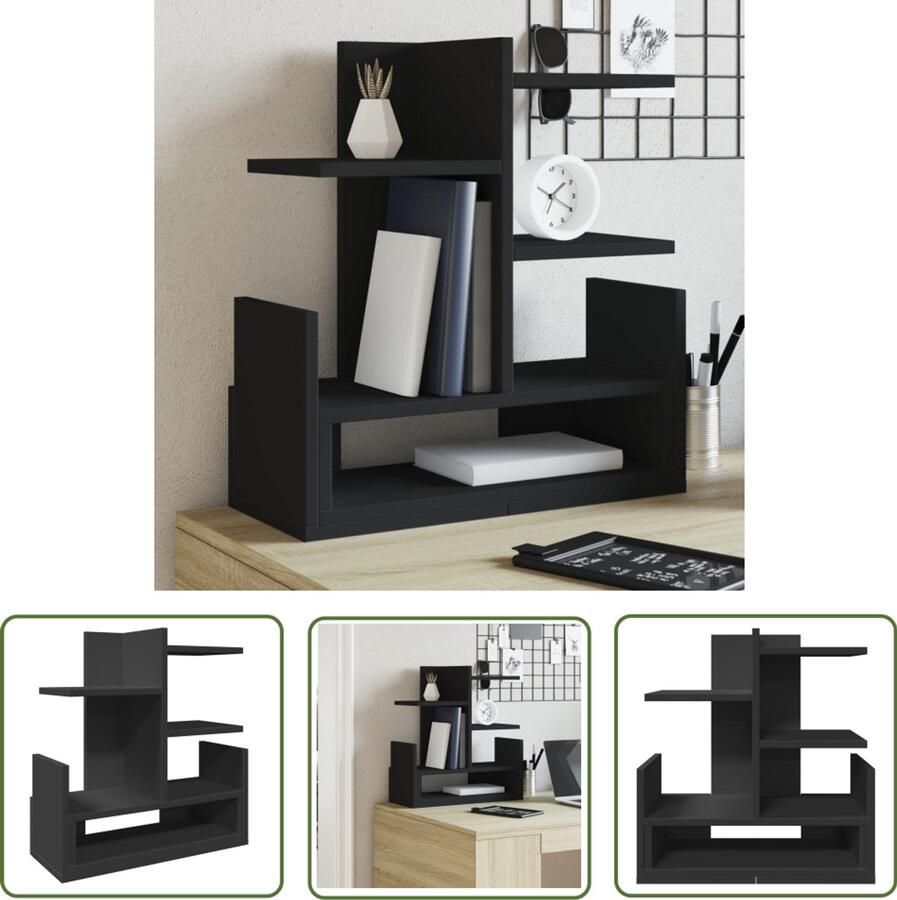 VidaXL Houten Bureau Organizer Bureau Organizer Bureau organiser 49x20x52 5 cm bewerkt hout zwart Bureaublad Organisatie Opbergvakken Kantoorartikelen