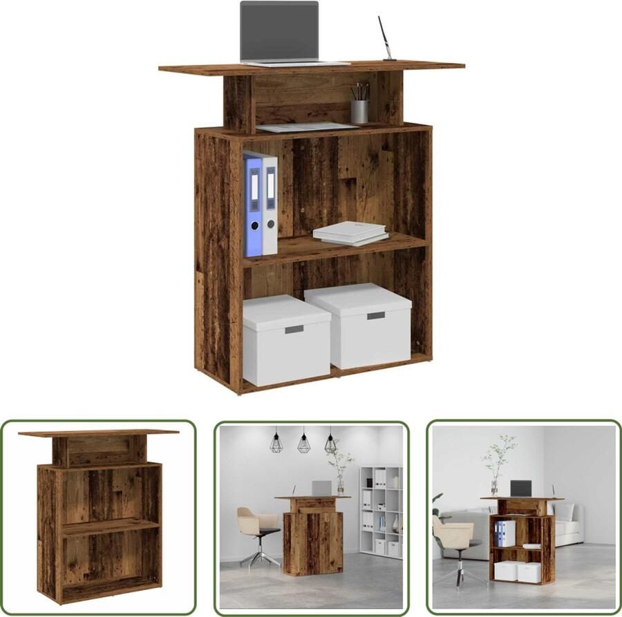 VidaXL Receptiebalie 100x40x104 cm bewerkt hout oud houtkleurig Receptiebalie Houten Bureau Baliekast Kantoormeubel Ontvangsthal Meubilair