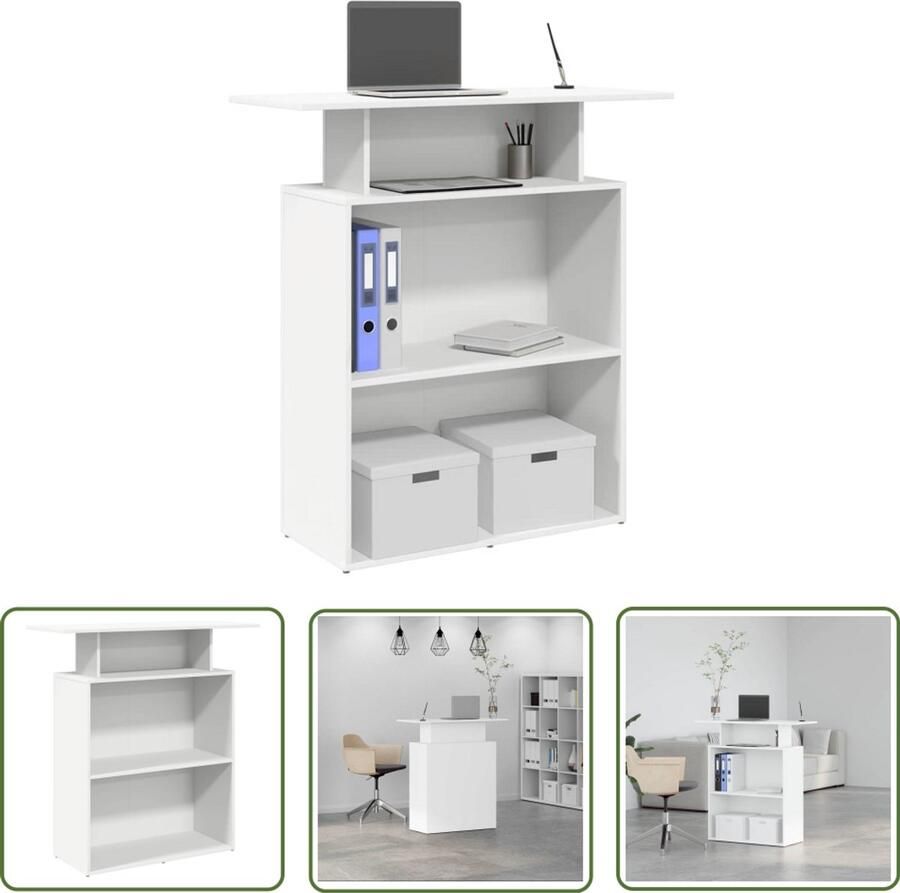 VidaXL Receptiebalie 100x40x104 cm bewerkt hout wit Receptiebalie Houten Bureau Kantoorbalie Ontvangstbalie Meubilair