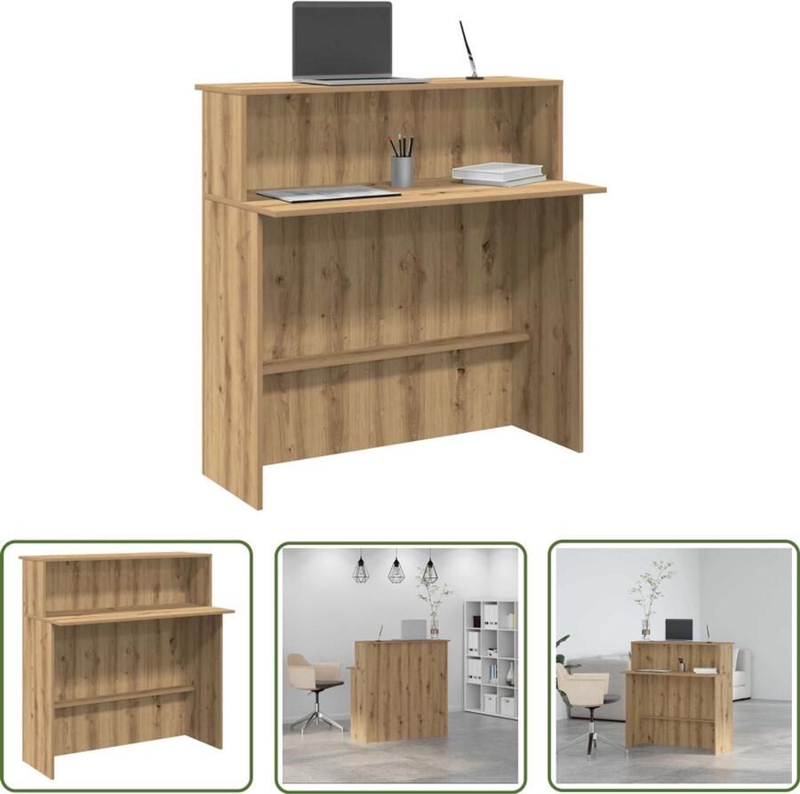 VidaXL Receptiebalie 100x50x103 5cm bewerkt hout artisanaal eikenkleur Receptiebalie Houten Bureau Baliekast Kantoormeubilair Receptioniste Tafel