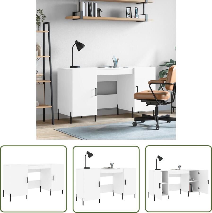 The Living Store Bureau X Bureau 140 x 50 x 75 cm Duurzaam materiaal Wit Bureau Houten Bureau Industrieel Bureau Compact Bureau Studentenkamer Bureau - Foto 2