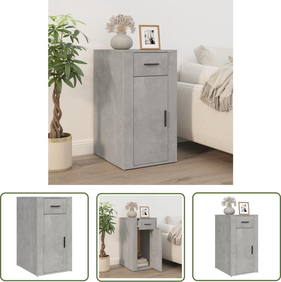 The Living Store Bureaukast Betongrijs 40 x 49 x 75 cm Duurzaam materiaal Bureaukast Houten Bureaukast Grijze Bureaukast Opbergkast Boekenkast - Foto 2