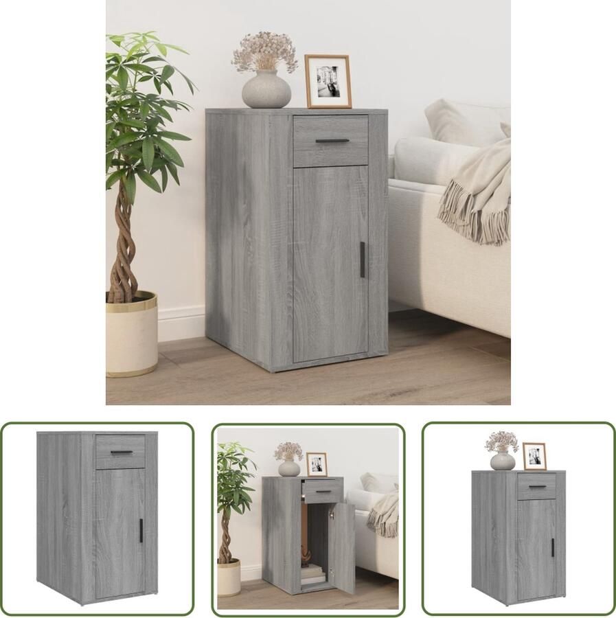 The Living Store Bureaukastje 40x49x75 cm bewerkt hout grijs sonoma eikenkleurig Bureaukast Houten Bureaukast Grijze Bureaukast Opbergkast Kantoormeubel - Foto 2