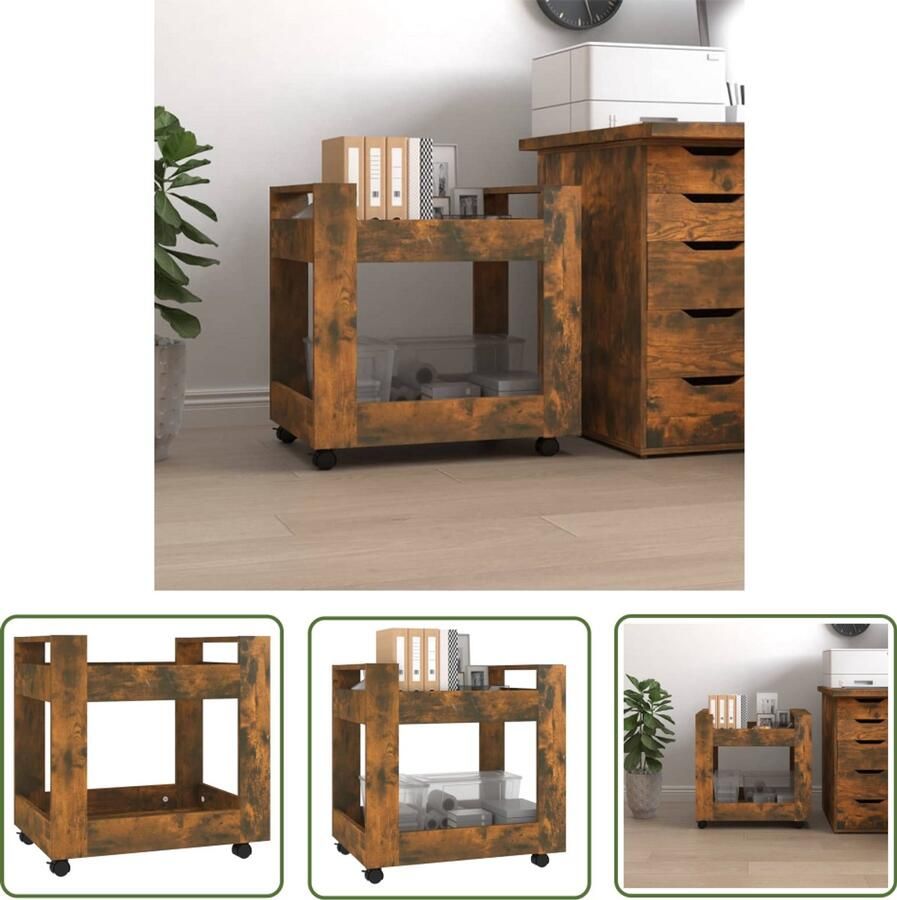 VidaXL Bureaukastje 60x45x60 cm bewerkt hout gerookt eikenkleurig Bureaukastje Houten Bureaukast Buro Kast Opbergkast Werkkast