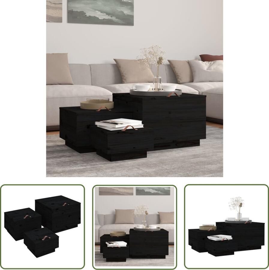 The Living Store Opbergboxen Massief grenenhout Grote middelgrote en kleine maten Zwart Opbergdozen Houten Dozen Grenenhouten Kast Opbergvakken Decoratieve Opslag - Foto 2