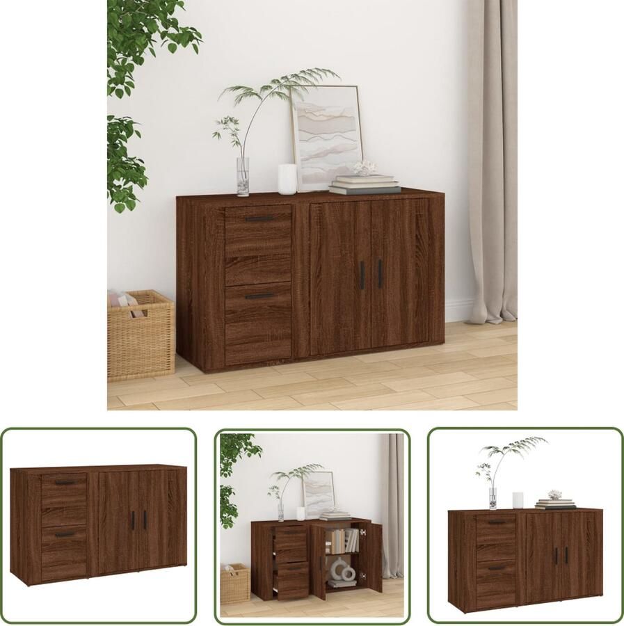 The Living Store Dressoir 100x33x59 5 cm bewerkt hout bruin eikenkleur Dressoir Houten Dressoir Vintage Dressoir Landelijk Dressoir Bruine Dressoir