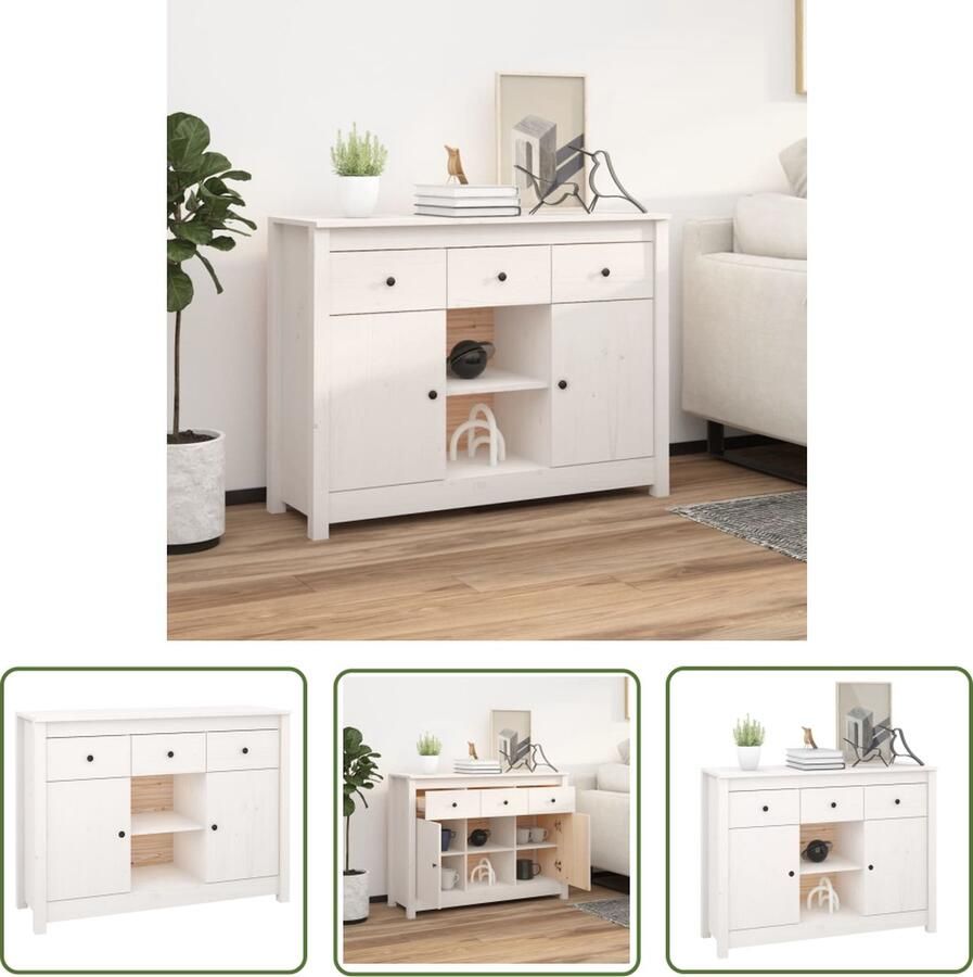 The Living Store Dressoir 100x35x74 5 cm massief grenenhout wit Dressoir Houten Dressoir Grenenhout Dressoir Wit Dressoir Salontafel