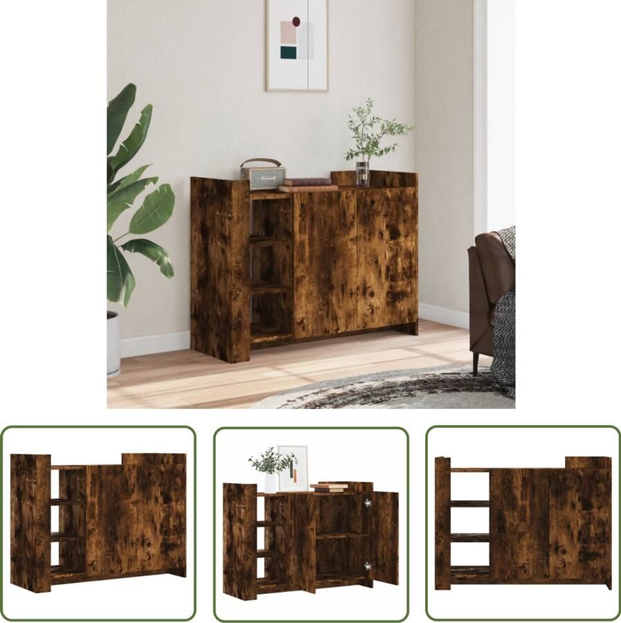 The Living Store Dressoir 100x35x75 cm bewerkt hout gerookt eikenkleurig Dressoir Houten Dressoir Vintage Dressoir Landelijk Dressoir Opbergkast