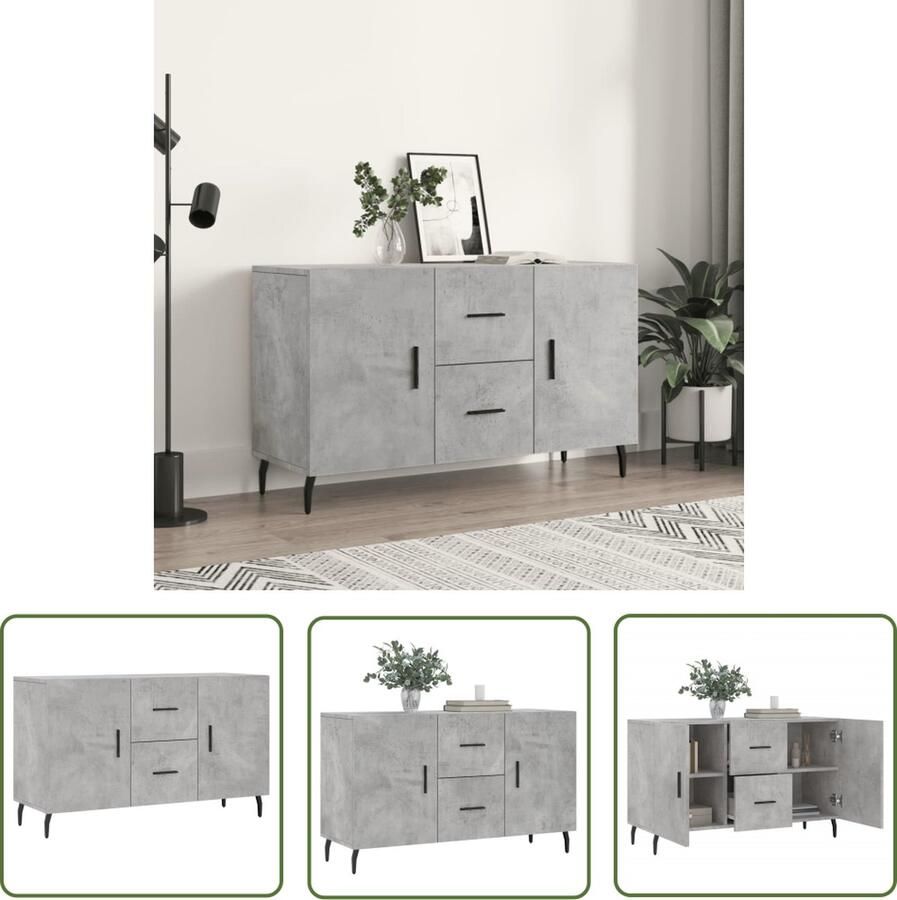 The Living Store Dressoir 100x36x60 cm bewerkt hout betongrijs TV-meubel Dressoir Houten Dressoir Grijze Dressoir Modern Dressoir - Foto 3