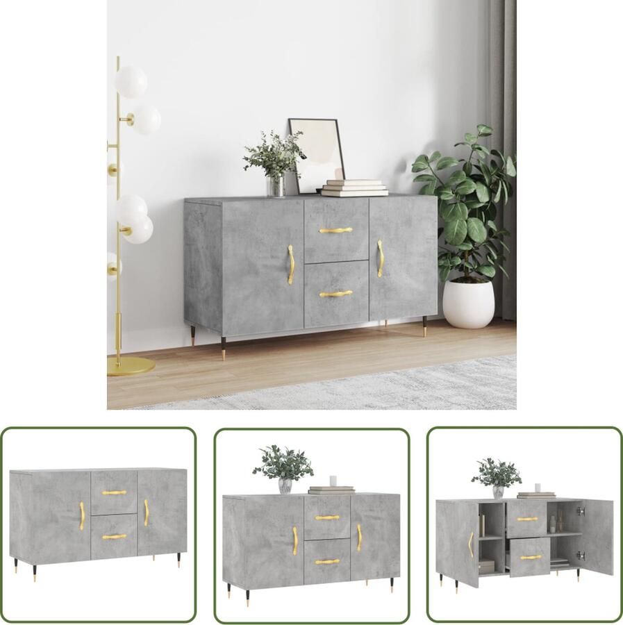 The Living Store Dressoir 100x36x60 cm bewerkt hout betongrijs Dressoir Houten Dressoir Beton Grijs Dressoir Modern Dressoir Vintage Dressoir