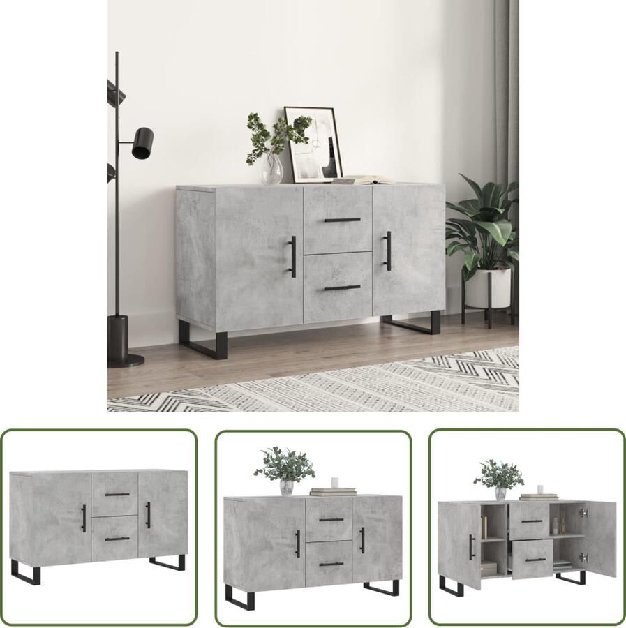 The Living Store Dressoir 100x36x60 cm bewerkt hout betongrijs Dressoir Meubels Houten Dressoir Grijze Dressoir Vintage Dressoir