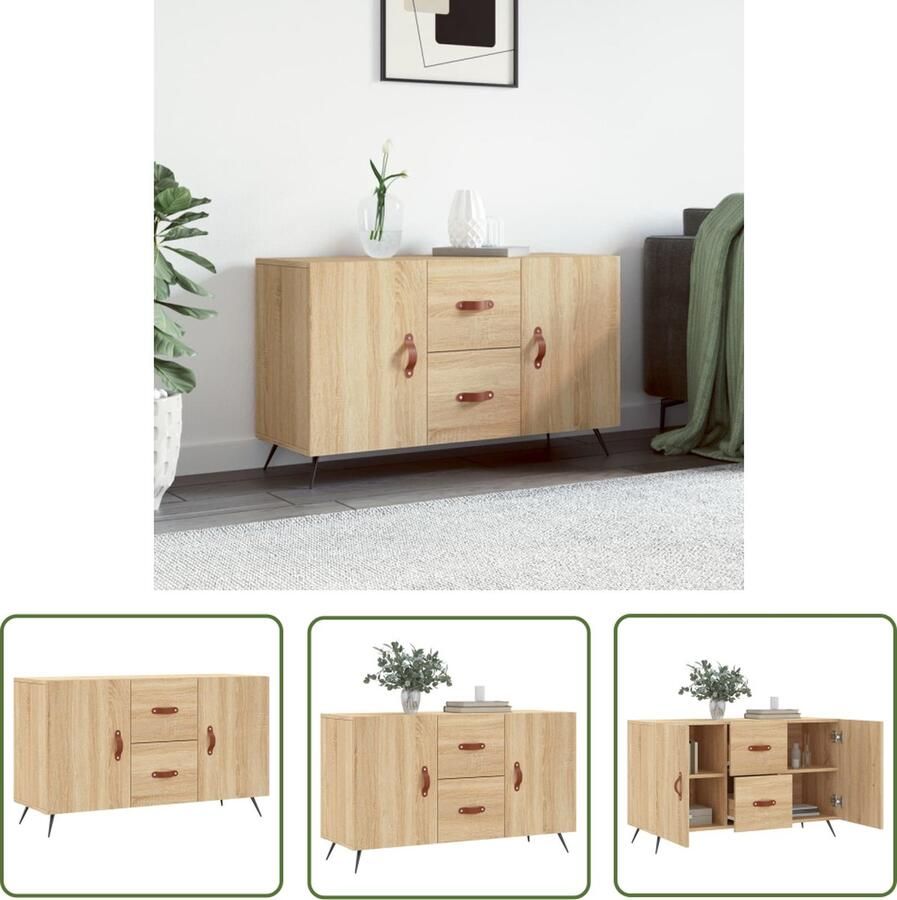 The Living Store Dressoir 100x36x60 cm bewerkt hout sonoma eikenkleurig Dressoir Salontafel Houten Dressoir Modern Dressoir Landelijk Dressoir