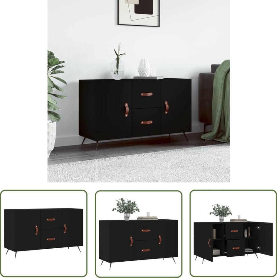 The Living Store Dressoir 100x36x60 cm bewerkt hout zwart Dressoir Opbergkast Houten Dressoir Zwart Dressoir Salontafel