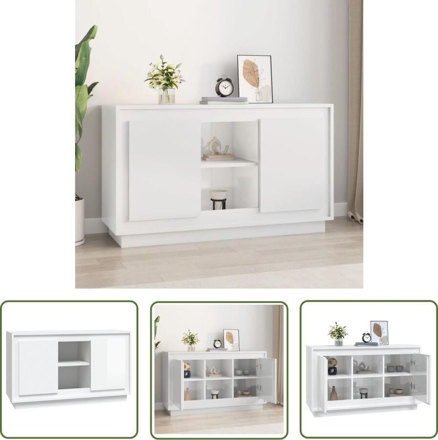 The Living Store Dressoir 102x35x60 cm bewerkt hout hoogglans wit Dressoirs Houten Dressoir Wit Dressoir Vintage Dressoir Landelijk Dressoir